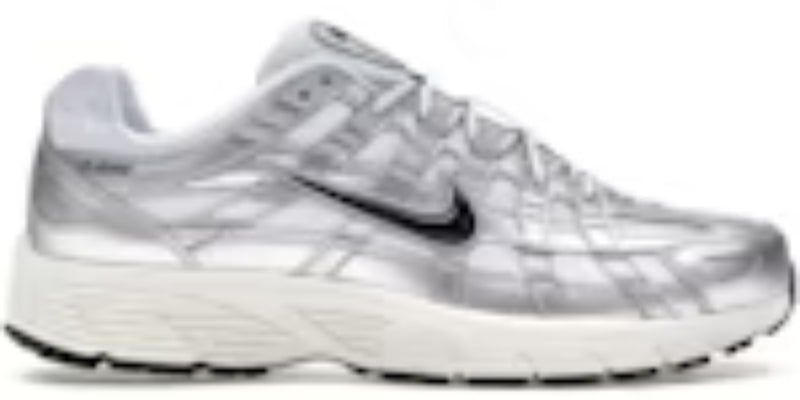 Mens P-6000 White Metallic Silver Flat Silver Black Nice Takkies Shoes Sneakers