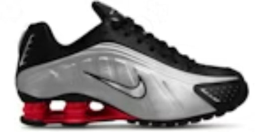 Womens Shox R4 Black Metallic Silver 2025 Sport Takkies Shoes Sneakers